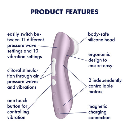 Satisfyer Pro 2+ Purple - Purple Touch-Free USB-Rechargeable Clitoral Stimulator with Vibration