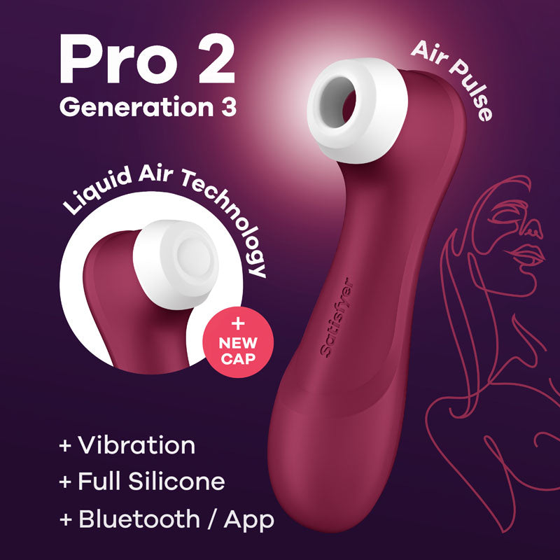 Satisfyer Pro 2 Generation 3 with App Control - Wine Red Touch-Free USB-Rechargeable Clitoral S