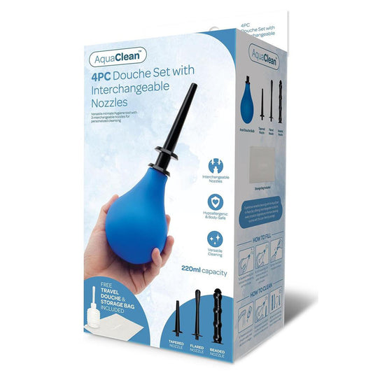 AquaClean 4 Piece Douche Set with Interchangeable Nozzles - 220 ml Capacity with Free Travel Do