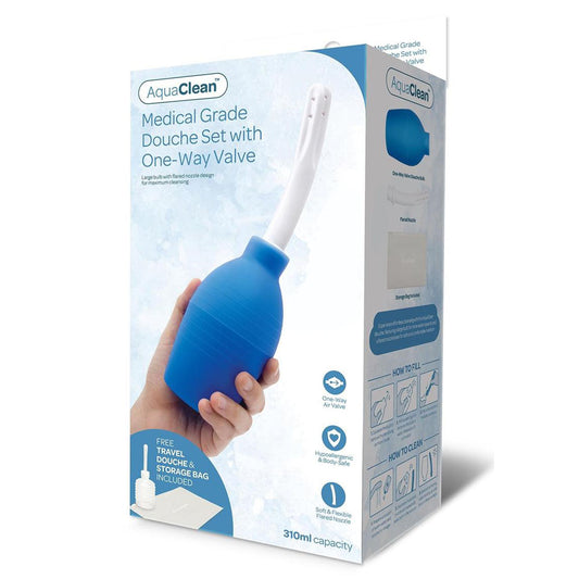 AquaClean Medical Grade Douche Set with 1-Way Valve - 310 ml Capacity with Free Travel Douche I