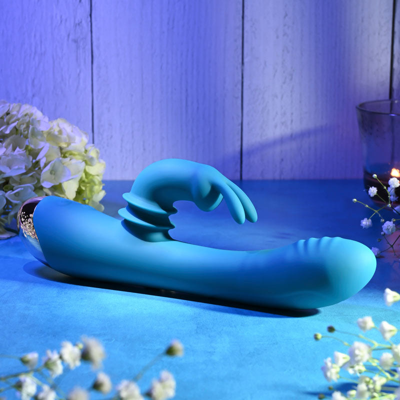 Adam & Eve SHIMMY & SHAKE VELVET RABBIT - Blue 22.4 cm USB Rechargeable Rabbit Vibrator