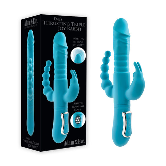 Adam & Eve EVES THRUSTING TRIPLE JOY RABBIT - Teal 25 cm USB Rechargeable Thrusting Rabbit Vibe