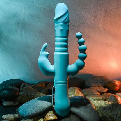 Adam & Eve EVES THRUSTING TRIPLE JOY RABBIT - Teal 25 cm USB Rechargeable Thrusting Rabbit Vibe