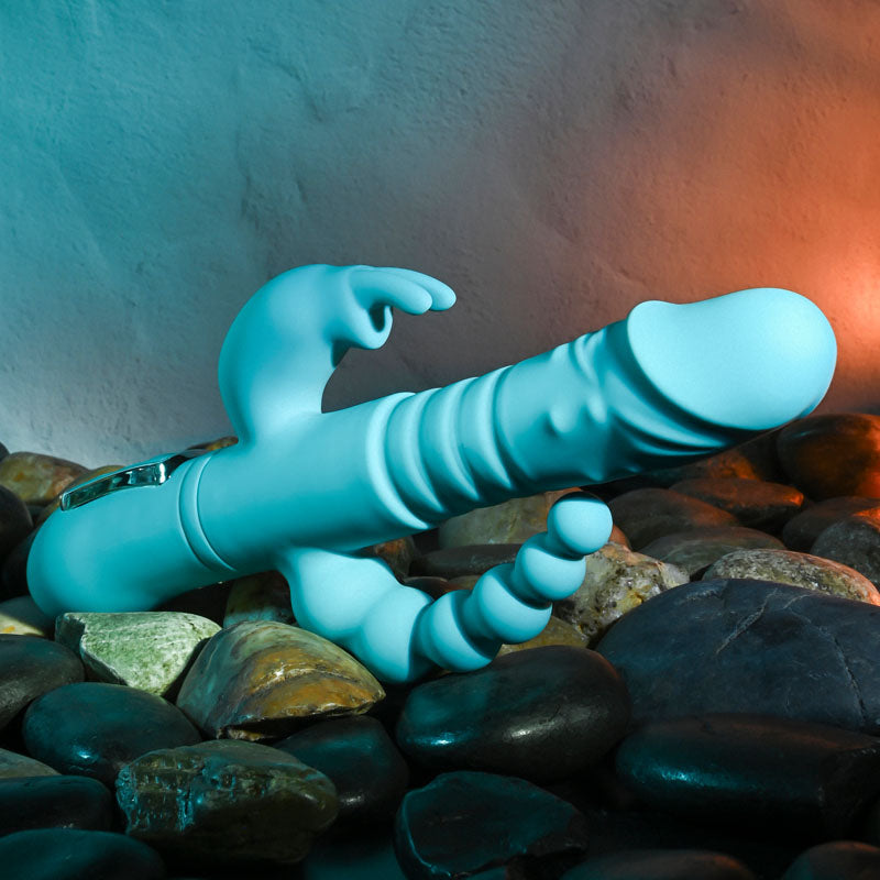 Adam & Eve EVES THRUSTING TRIPLE JOY RABBIT - Teal 25 cm USB Rechargeable Thrusting Rabbit Vibe