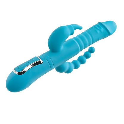 Adam & Eve EVES THRUSTING TRIPLE JOY RABBIT - Teal 25 cm USB Rechargeable Thrusting Rabbit Vibe