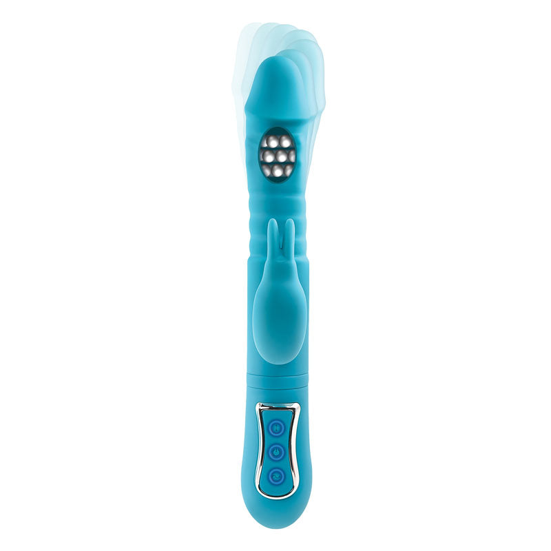 Adam & Eve EVES THRUSTING TRIPLE JOY RABBIT - Teal 25 cm USB Rechargeable Thrusting Rabbit Vibe