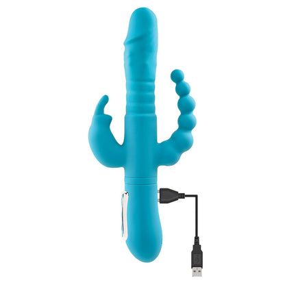 Adam & Eve EVES THRUSTING TRIPLE JOY RABBIT - Teal 25 cm USB Rechargeable Thrusting Rabbit Vibe