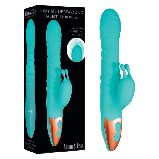 Adam & Eve HEAT ME UP Warming Rabbit Thruster - Teal 23.6 cm USB Rechargeable Warming Rabbit Vi