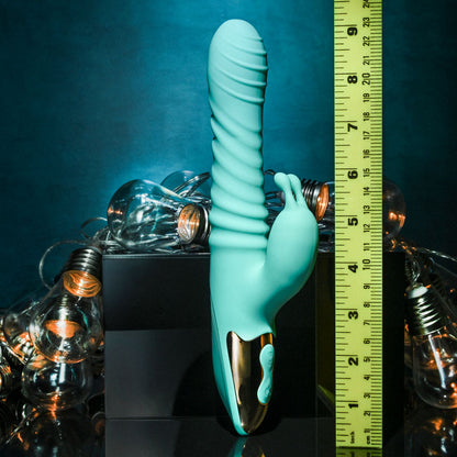 Adam & Eve HEAT ME UP Warming Rabbit Thruster - Teal 23.6 cm USB Rechargeable Warming Rabbit Vi