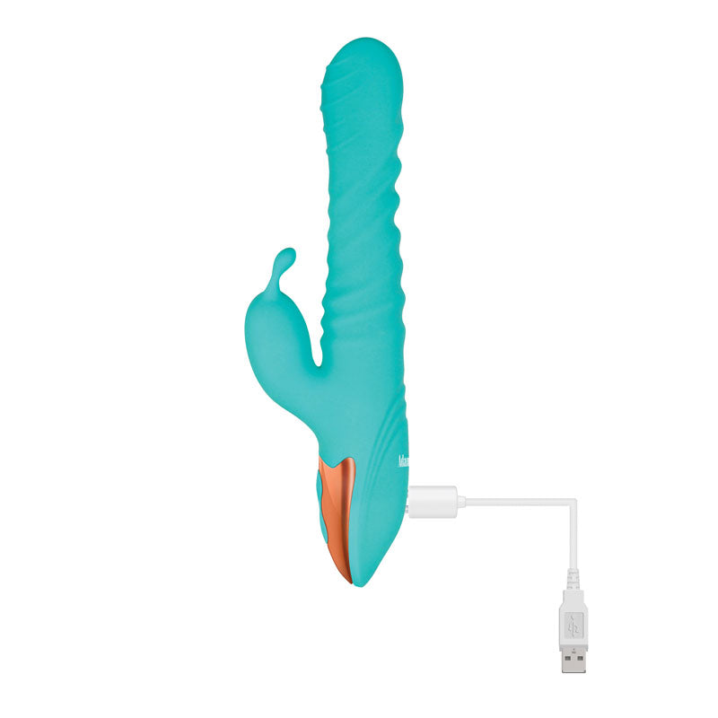 Adam & Eve HEAT ME UP Warming Rabbit Thruster - Teal 23.6 cm USB Rechargeable Warming Rabbit Vi