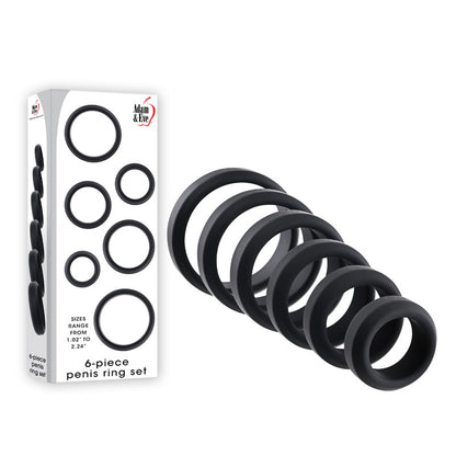 Adam & Eve 6-PIECE PENIS RING SET - Black Cock Rings - Set of 6 Sizes