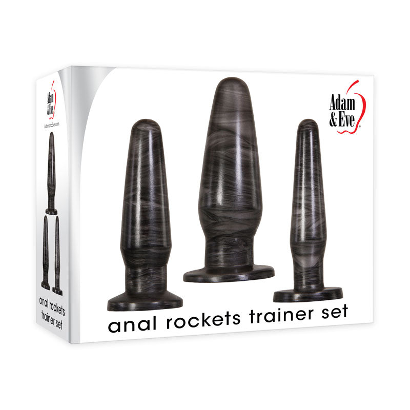 Adam & Eve ANAL ROCKETS TRAINER SET - Black Butt Plugs - Set of 3 Sizes