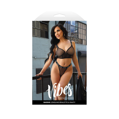 VIBES BADDIE Longline Bralette & Panty - M/L - Black - M/L Size