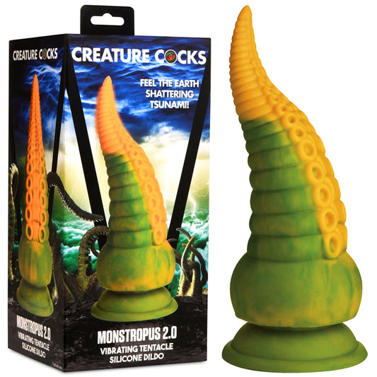 Creature Cocks Monstropus 2.0 Vibrating Tentacled Monster Silicone Dildo - Green/Yellow 18.5 cm