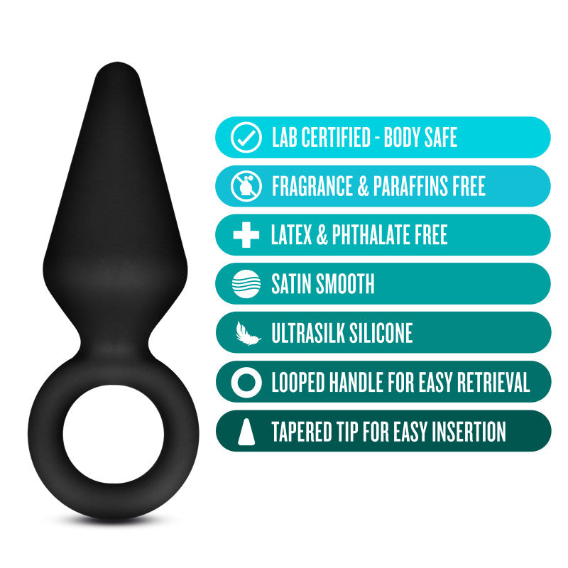 Anal Adventures Platinum Loop Plug - Small - Black 7.6 cm Butt Plug