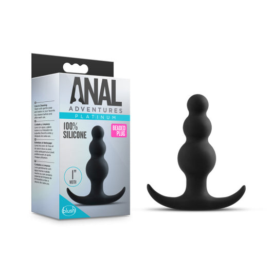 Anal Adventures Platinum Beaded Plug - Black 7.6 cm (3) Silicone Butt Plug