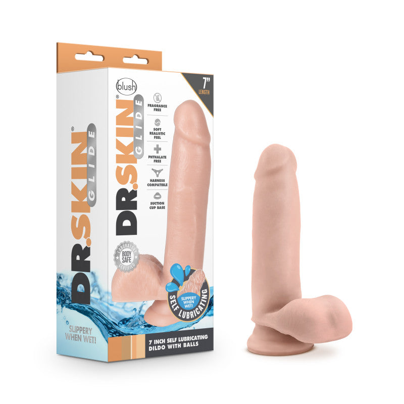 Dr. Skin Glide 7 Inch Self Lubricating Dildo - Flesh 17.8 cm Dong