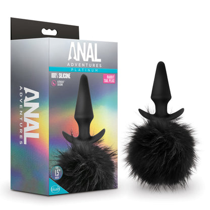 Anal Adventures Platinum Rabbit Tail Plug - Black 10 cm Butt Plug with Bunny Tail