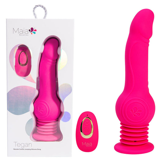 Maia TEGAN - Pink 23.6 cm USB Rechargeable Jumping Vibrating Dong with Remote