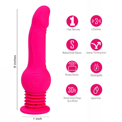 Maia TEGAN - Pink 23.6 cm USB Rechargeable Jumping Vibrating Dong with Remote