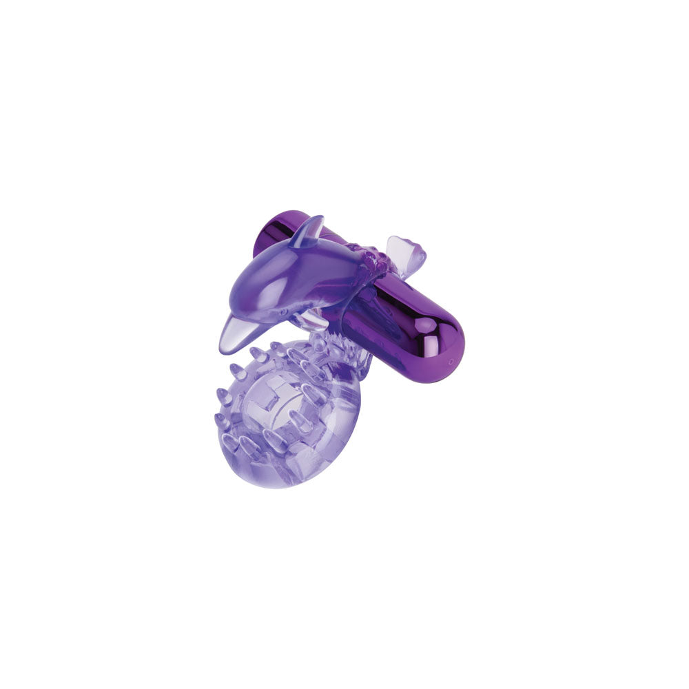 Bodywand Rechargeable Dolphin Ring with Clit Ticklers - Purple USB Rechargeable Vibrating Cock