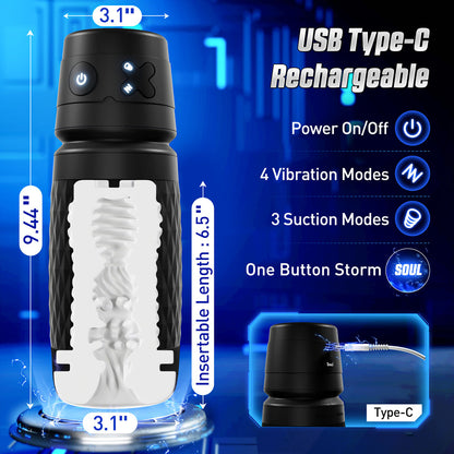 CyberSkin B-Warrior - Black USB Rechargeable Sucking & Vibrating Auto Masturbator