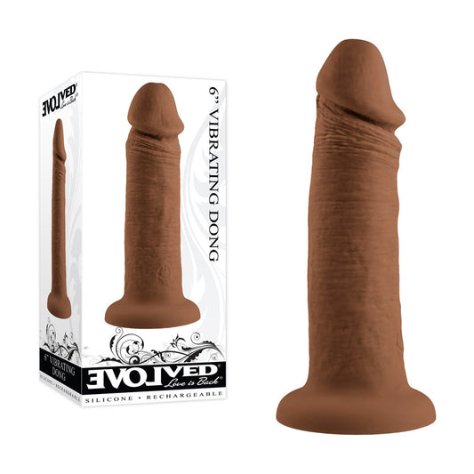 Evolved 6 VIBRATING DONG DARK - Brown 15.2 cm USB Rechargeable Vibrating Dong