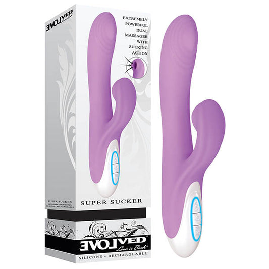 Evolved Super Sucker - Purple 22.9 cm (9) USB Rechargeable Rabbit Vibrator with Sucking Clit St