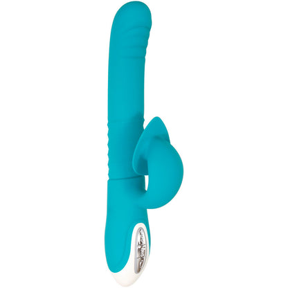 Evolved The Show Stopper - Teal 23.5 cm USB Rechargeable Thrusting Rabbit Vibrator