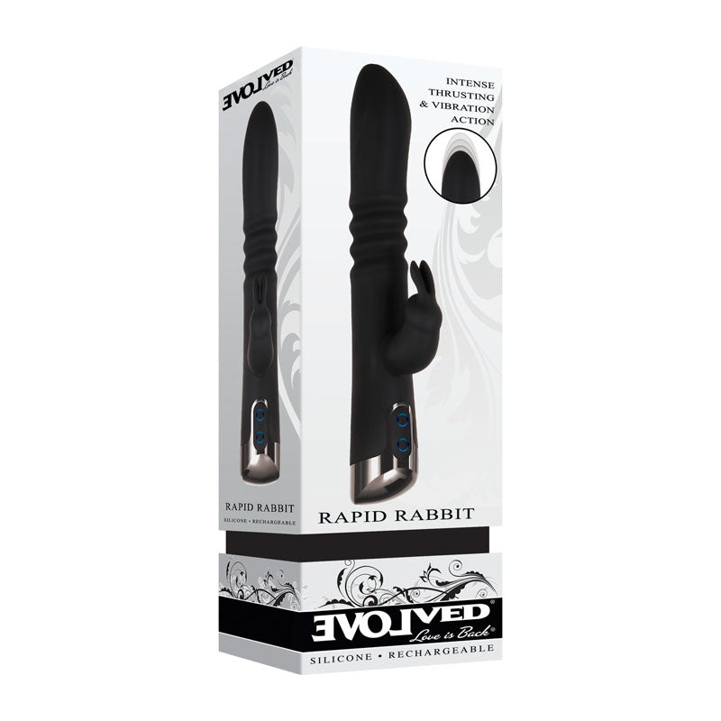 Evolved Rapid Rabbit - Black 25.4 cm USB Rechargeable Thrusting Rabbit Vibrator