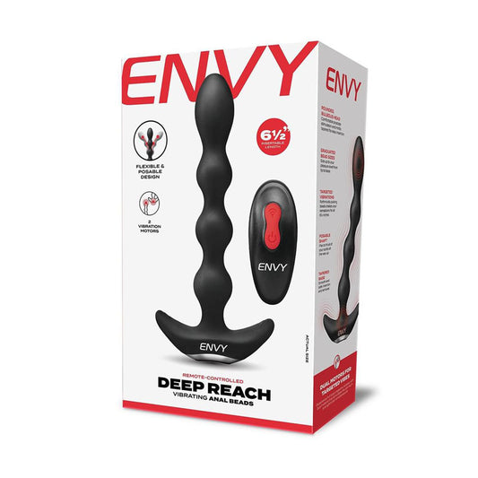 Envy Deep Reach Vibrating Anal Beads - Black 17.8 cm USB Rechargeable Vibrating Anal Beads with