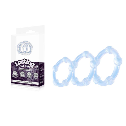 Lasting Love Ring 3 Piece Set - Clear - Clear Beaded Cock Rings - Set of 3 Sizes