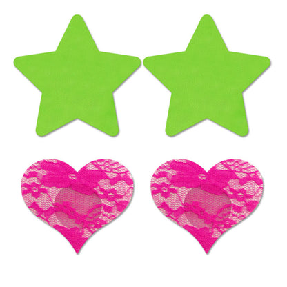 GLOW Fashion Pasties Set - Solid Neon Green & Pink - 2 Sets Included