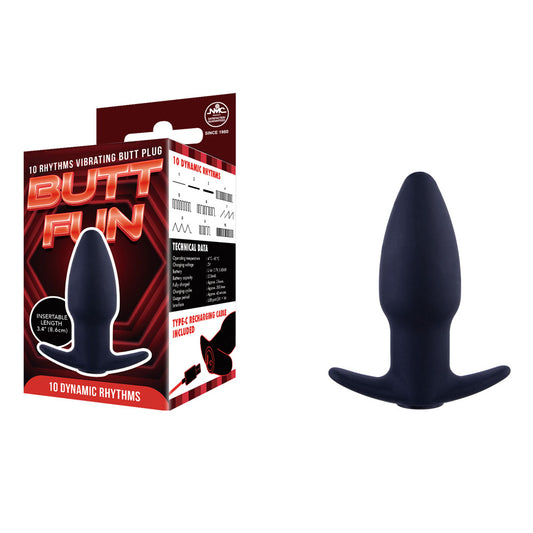 Butt Fun Rechargeable Butt Plug - Black - Black USB Rechargeable Butt Plug