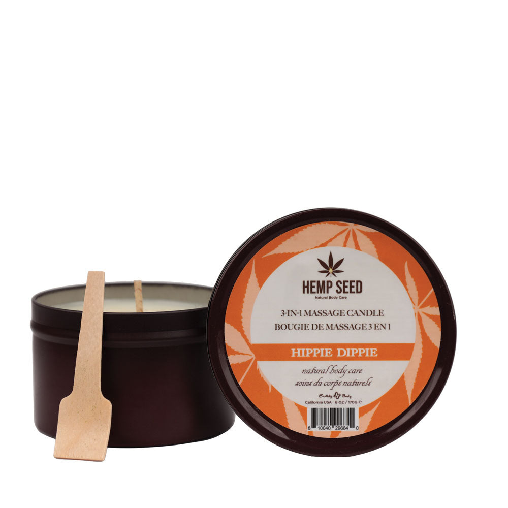 Hemp Seed 3-In-1 Massage Candle - Hippie Dippie (Toasted Coconut, Sparkling Cashmere, Sandalwoo