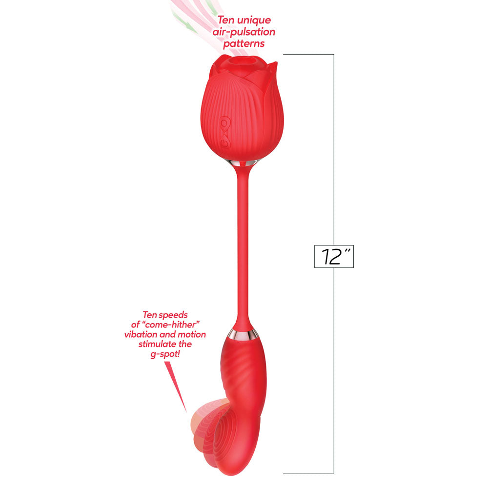 Wild Rose Come Hither & Suction Vibrator - Red USB Rechargeable Air Pulse Stimulator and Vibrat