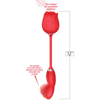 Wild Rose Come Hither & Suction Vibrator - Red USB Rechargeable Air Pulse Stimulator and Vibrat