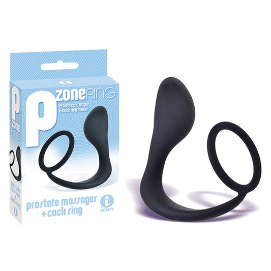 The 9s P-Zone Cock Ring - Black Anal Plug with Cock Ring