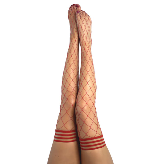 Kixies CLAUDIA Large Diamond Red Fishnet Thigh Highs - Red - Size A