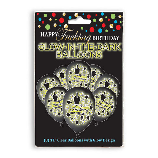 Happy Fucking Birthday Glow In The Dark Balloons - Novelty Birthday Balloons - 8 Pack