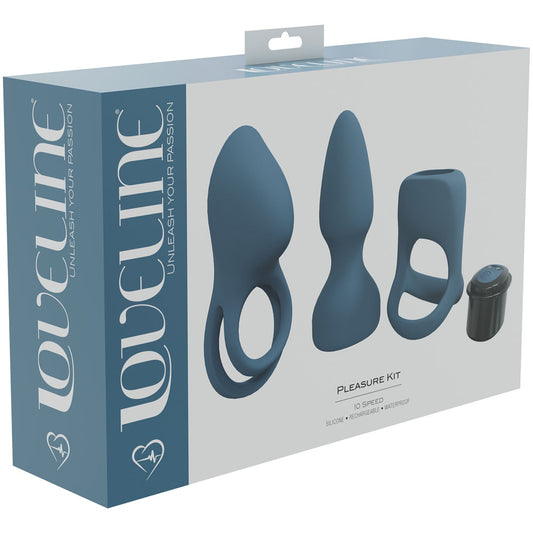 LOVELINE Pleasure Kit - Blue - Blue USB Rechargeable Male Kit - 3 Piece Set