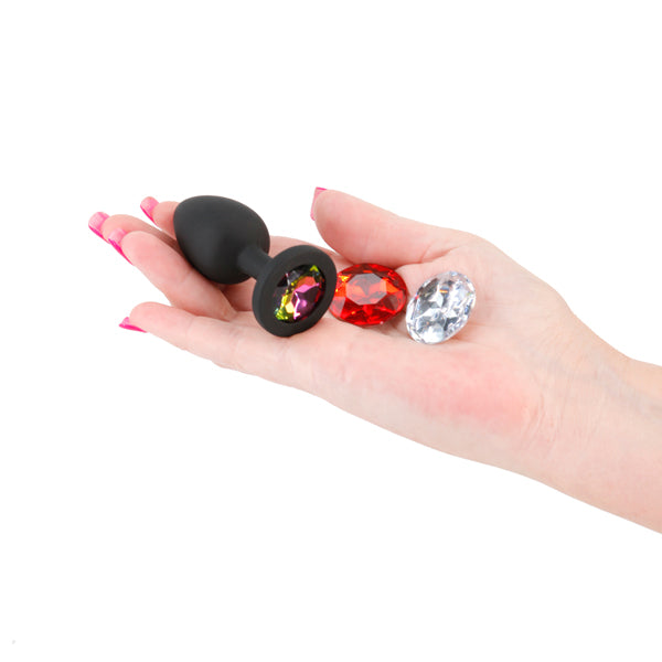 Glams Xchange Round - Small - Black Small Butt Plug with Interchangeable Round Gems