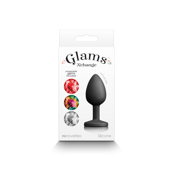 Glams Xchange Round - Small - Black Small Butt Plug with Interchangeable Round Gems