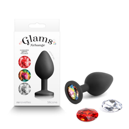 Glams Xchange Round - Medium - Black Medium Butt Plug with Interchangeable Round Gems