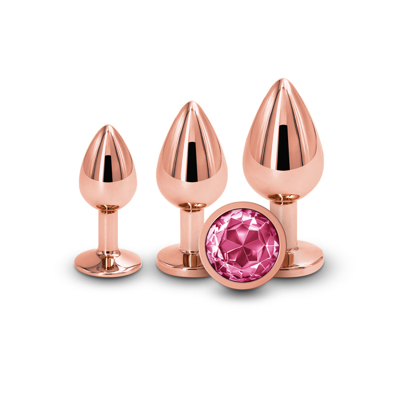 Rear Assets Trainer Kit - Rose Gold - Pink - Rose Gold Metallic Butt Plugs with Pink Gems - Set