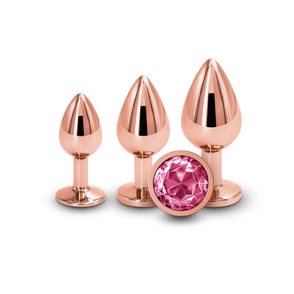 Rear Assets Trainer Kit - Rose Gold - Pink - Rose Gold Metallic Butt Plugs with Pink Gems - Set