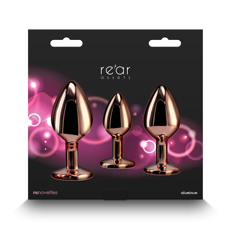 Rear Assets Trainer Kit - Rose Gold - Pink - Rose Gold Metallic Butt Plugs with Pink Gems - Set