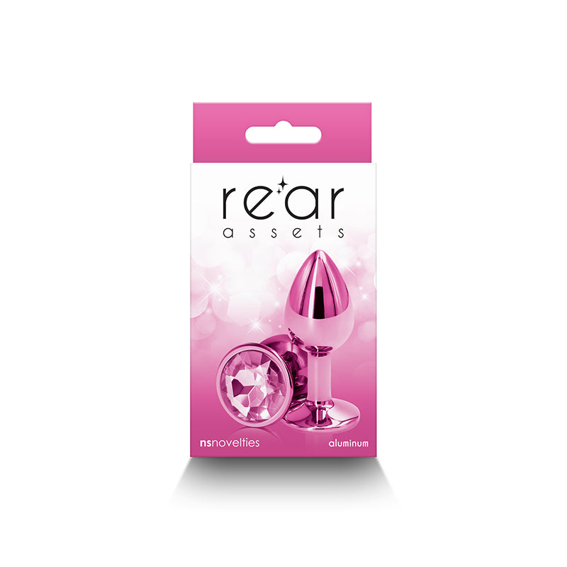 Rear Assets - Small - Pink - Pink 7.1 cm Small Metal Butt Plug with Pink Round Gem Base