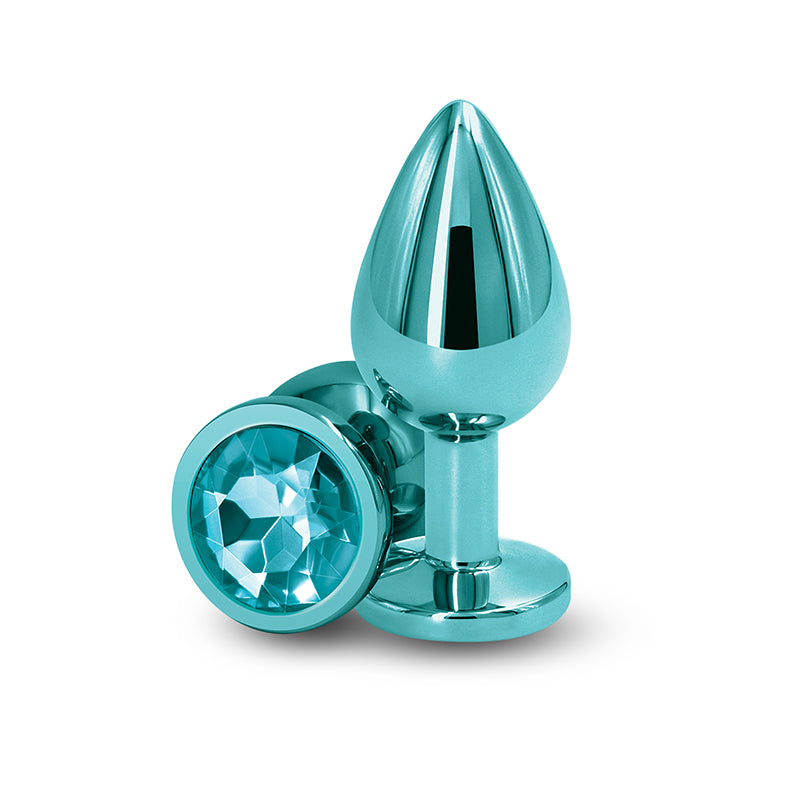 Rear Assets - Medium - Teal - Teal 8.2 cm Medium Metal Butt Plug with Teal Round Gem Base