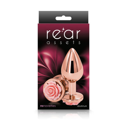 Rear Assets Rose - Medium - Rose Gold 8.9 cm Metal Butt Plug with Pink Rose Base